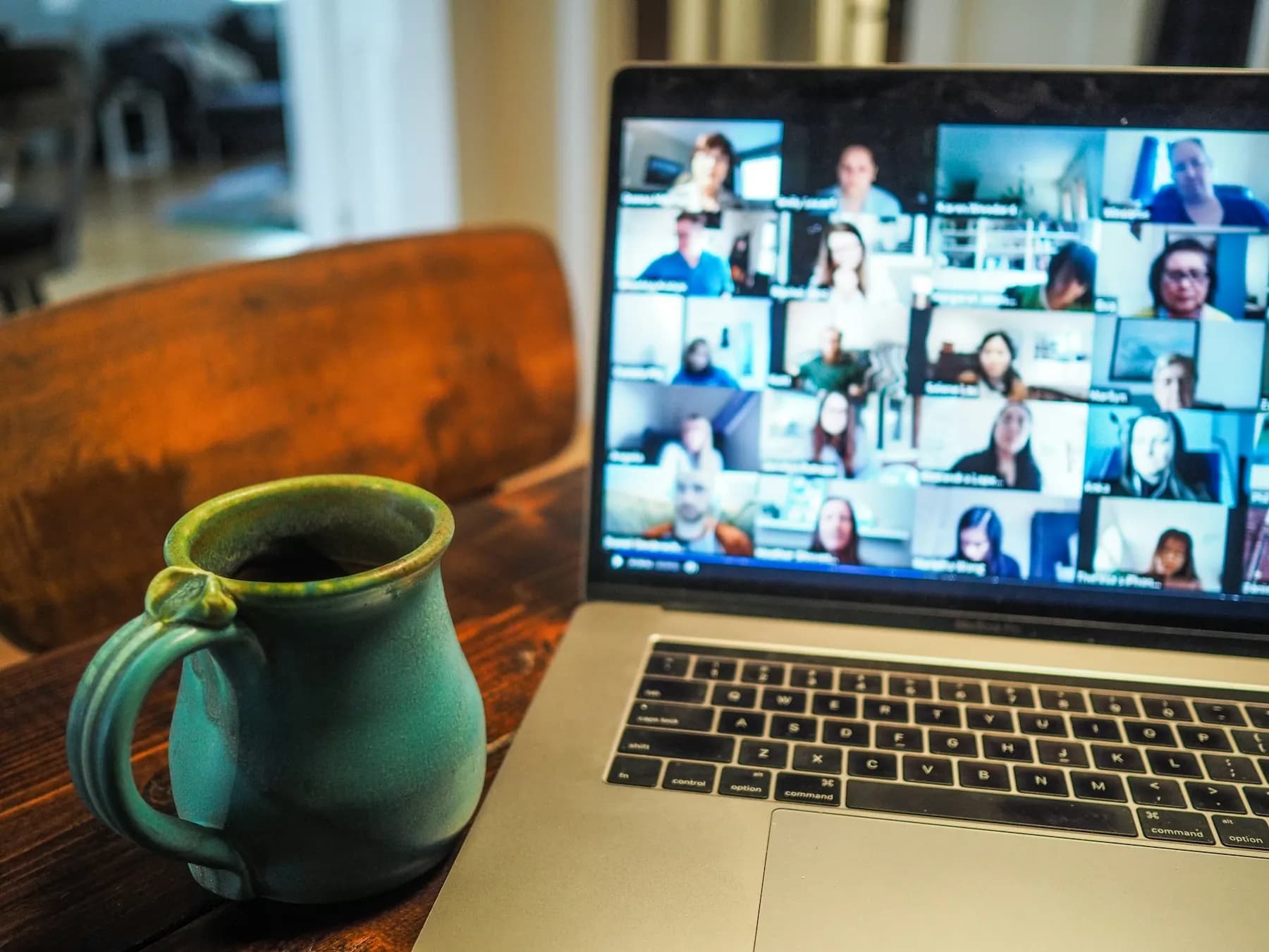 Distributed team collaborating in a video meeting